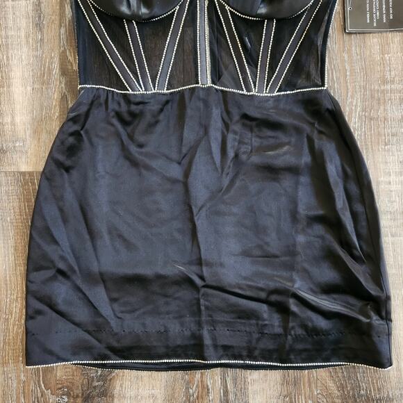Retrofete Ludlow Dress in Black Large NWT Crystals Corset Strapless Mini - Picture 6 of 13